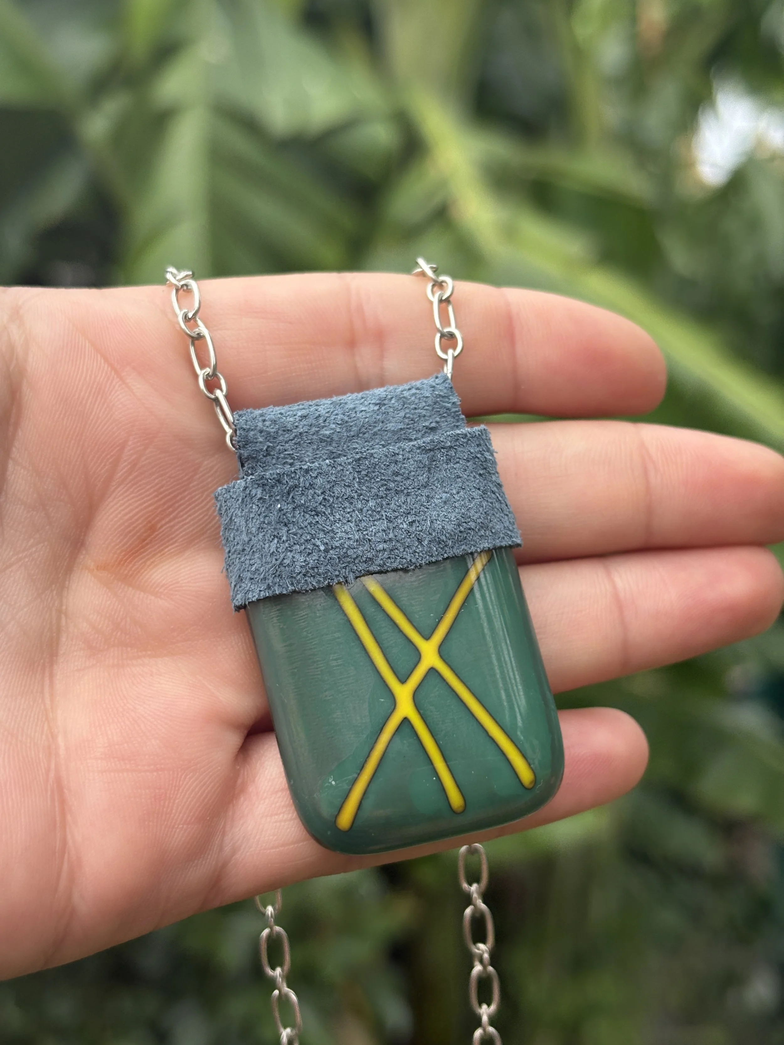 Fused glass & leather