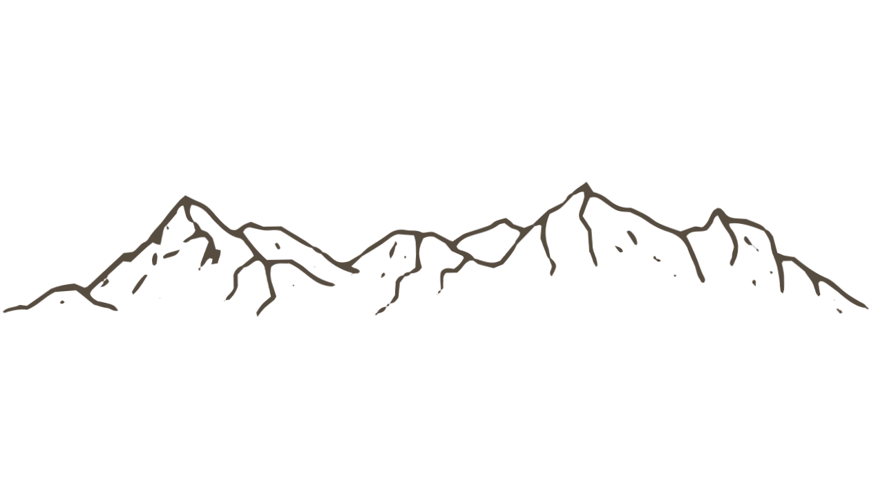Simple line drawing of mountain range with peaks and valleys.