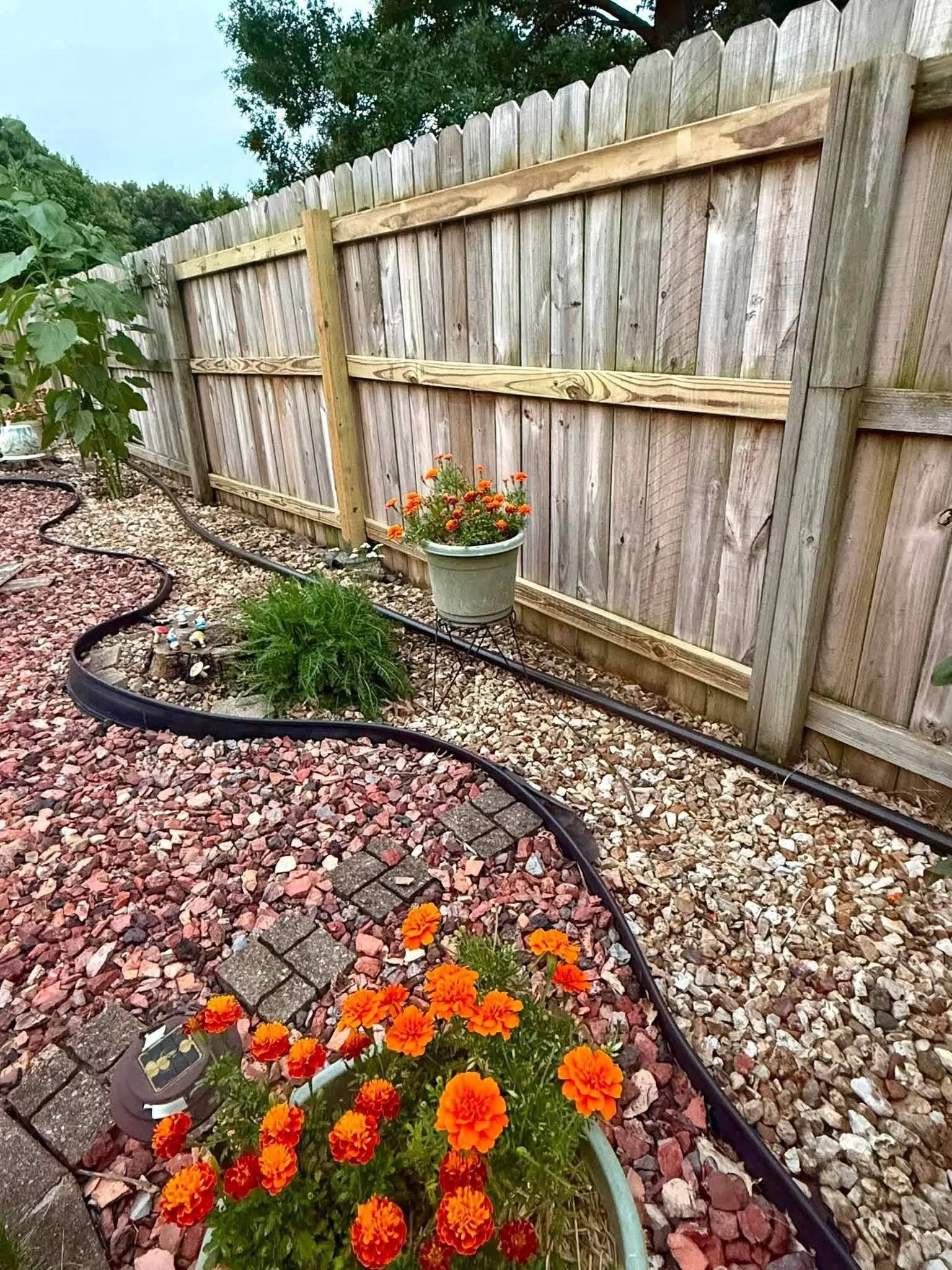 New fence post and rails spliced into an existing privacy fence
