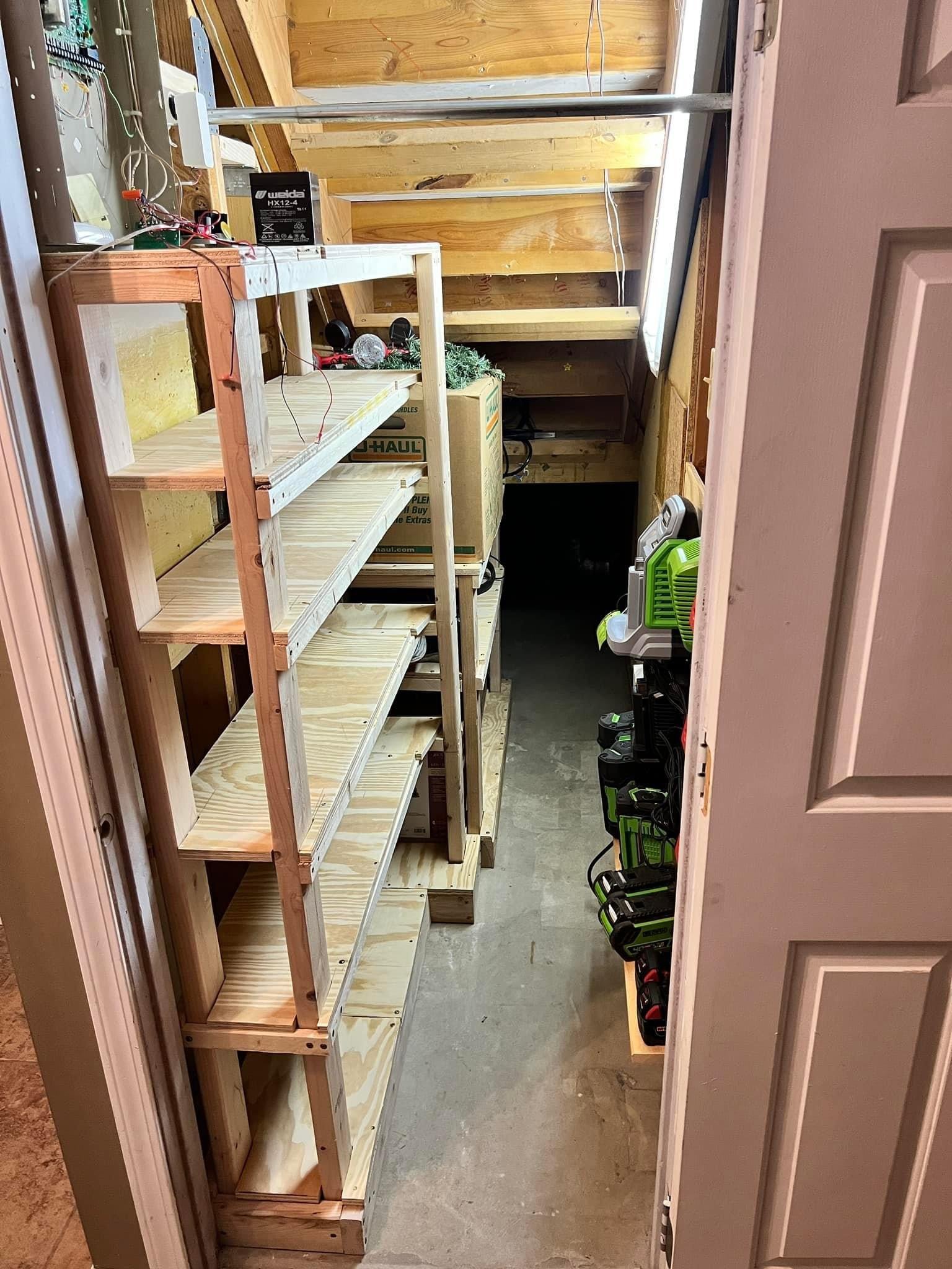 Pine closet shelving, built in place