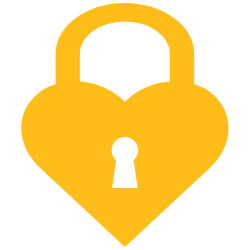 Cerradura en forma de corazón de color amarillo sobre fondo negro