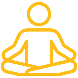 Ícono de una figura humana en posición de meditación o yoga, sentado con las piernas cruzadas y las manos en las rodillas.