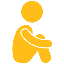 Icono de una persona sentada con las rodillas dobladas, abrazándose y con la cabeza agachada.