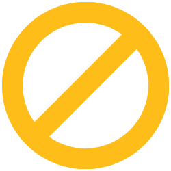 Símbolo de prohibido, círculo con una línea diagonal negra en fondo amarillo.