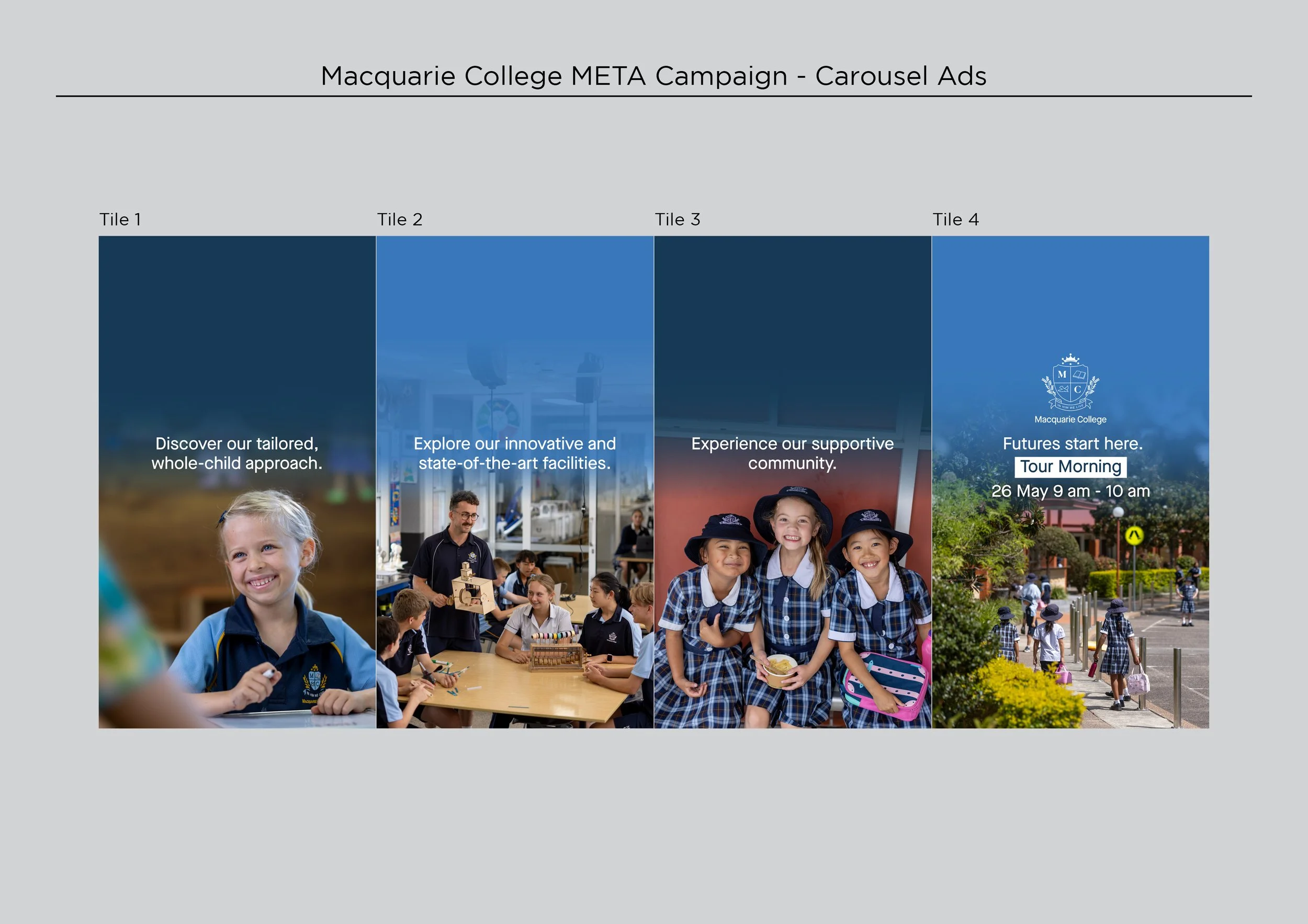 META carousel ad design for a private school