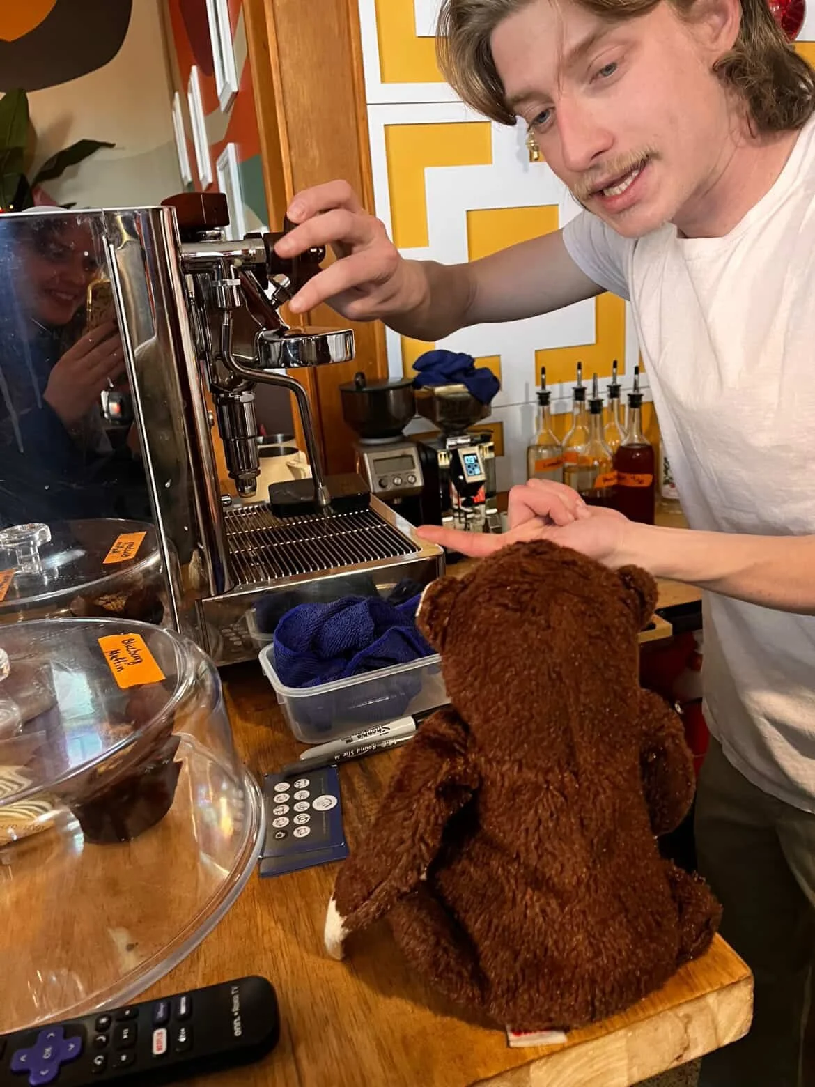 Training day for our newest barista Jimmy on steaming milk!!!!! He&rsquo;s pretty silly but makes the best lattes!