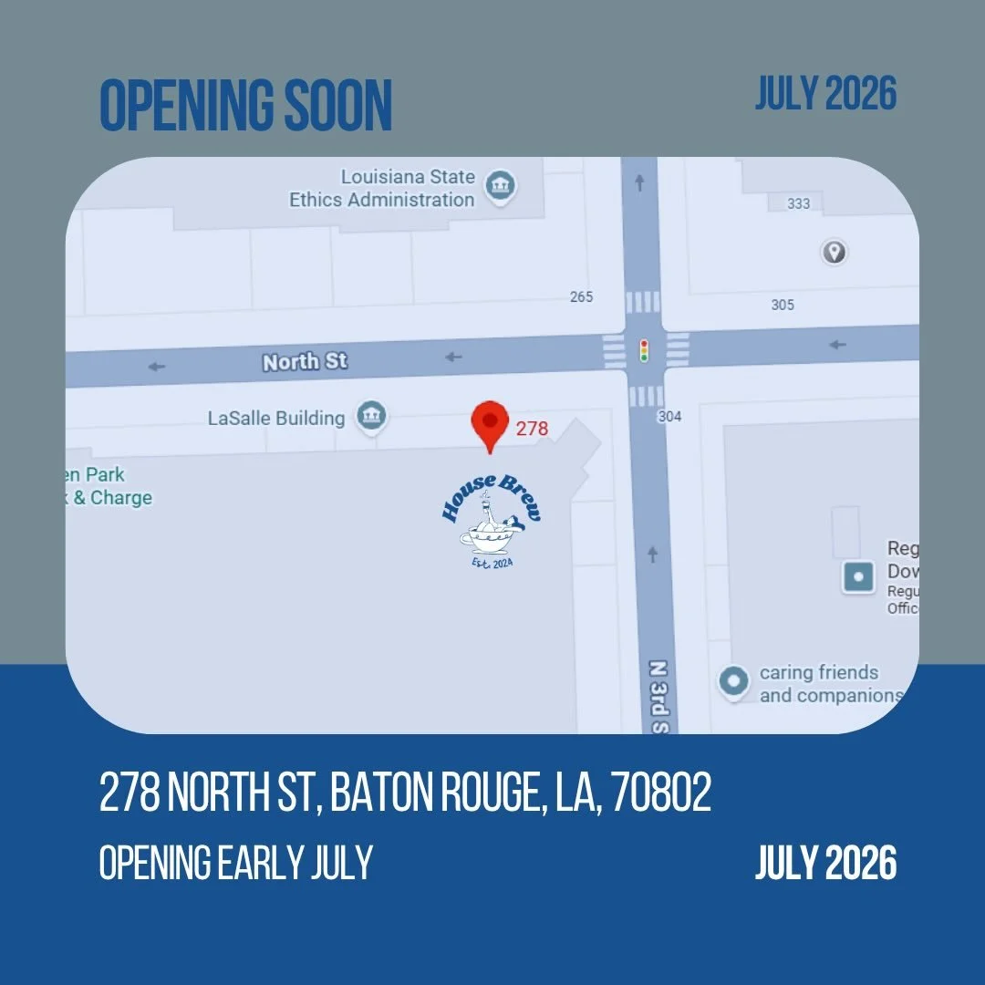 House Brew loading&hellip; Stay on the look out for an early July opening. We can&rsquo;t wait to introduce a new food menu as well as our signature drinks yall love! Open from 7 am to 5pm Monday through Friday and 7am to 2 pm Saturday and Sunday. 

