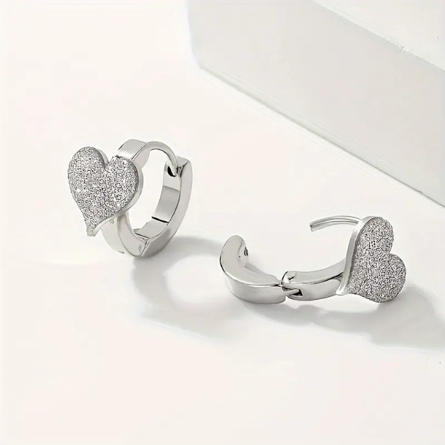 Adorable Heart Shaped Silver Embossed Mini Hoop Earrings – lightweight and trendy for a touch of everyday elegance.