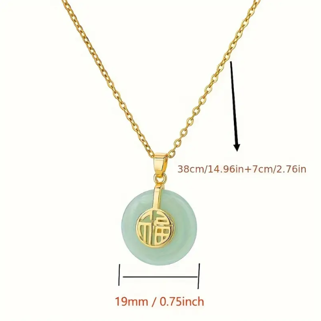 Add timeless elegance to your collection with Mozzimo Jewelry's Gold Plated Light White Jade Lucky Circle Pendant Oriental Necklace, symbolizing purity and harmony.