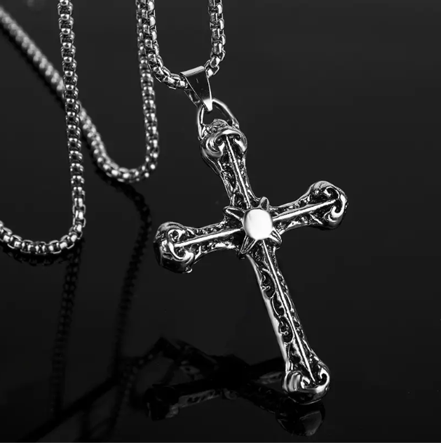 Discover the Men's Sterling Silver Rusted Large Cross Pendant Necklace—a bold, vintage-inspired accessory with intricate detailing.