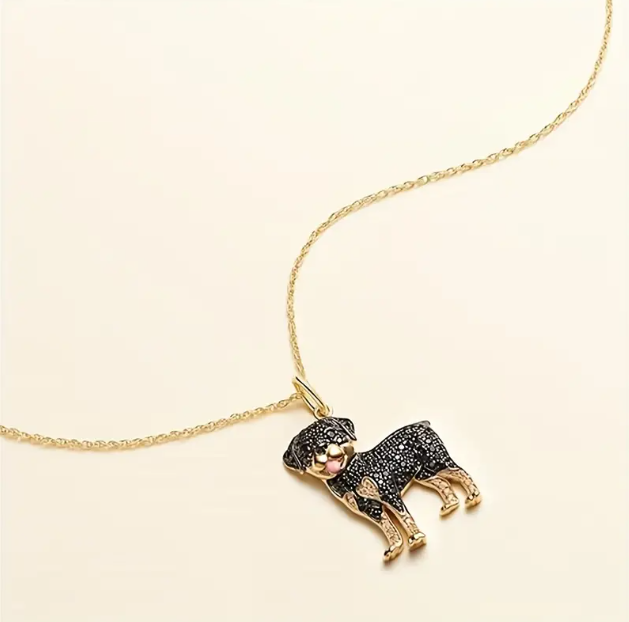 Shop the Gold Plated The Dog Series Gem Encrusted Rottweiler Pendant Necklace—a dazzling tribute to your love for pets, exclusively at Mozzimo Jewelry!