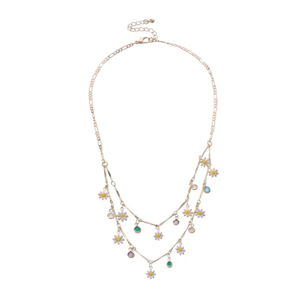 Delicate gold-plated daisy charm necklace with layered gemstone accents β perfect for spring, cottagecore.