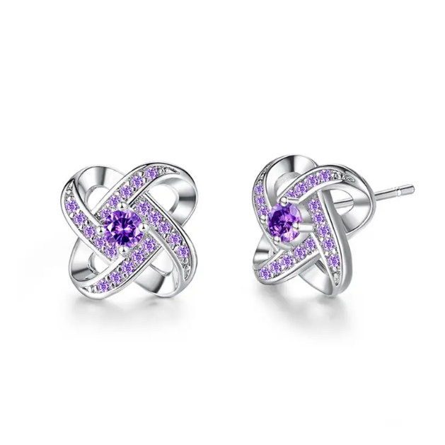 Add a pop of color with these Sterling Silver Weaved Purple Gemstone Earring Studs, featuring a unique woven design and dazzling purple gemstones.