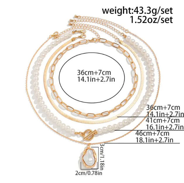 Stunning gold plated triple layer necklace with pearls and bold pendant β the ultimate layering piece for modern elegance and timeless charm.