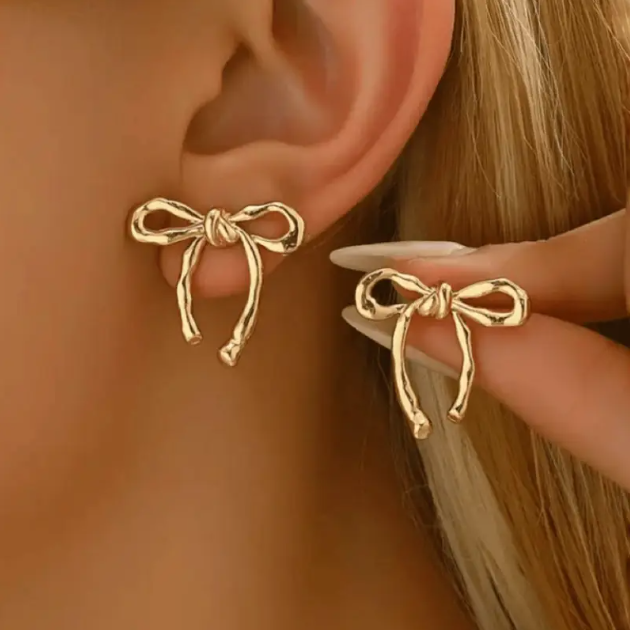 Gold Plated Squiggly Bow Charm Earrings