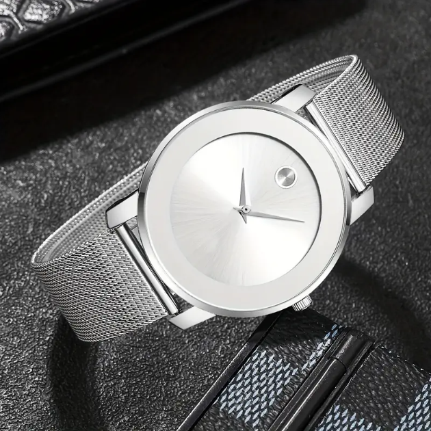 Shop Mozzimo Jewelry’s Men's Sterling Silver Minimalist Watch—timeless design meets modern elegance at www.mozzimojewelry.com.