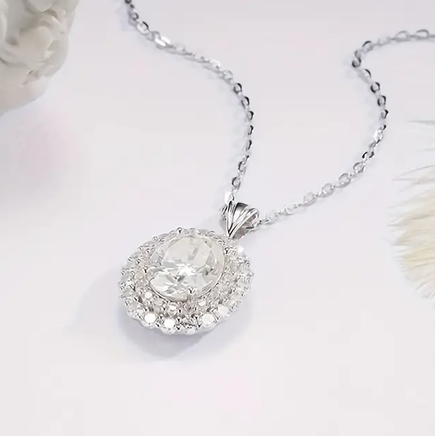 Add brilliance to your collection with this Sterling Silver Large Oval Cubic Zirconia Gemstone Necklace—crafted for elegance and timeless sophistication.