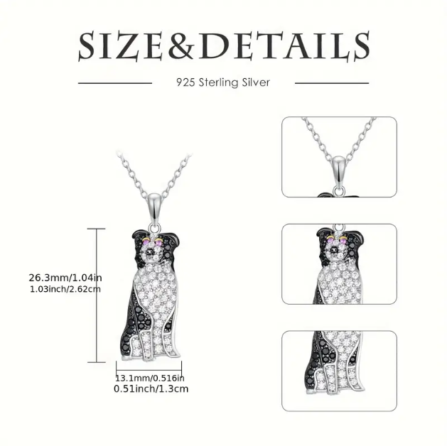 Discover Mozzimo Jewelry's rhinestone-encrusted sterling silver Australian Shepard dog pendant necklace—perfect for dog lovers and pet enthusiasts alike.