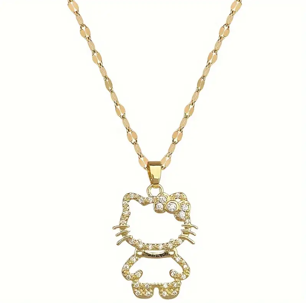 Shine with charm wearing this Gold-Plated Gemstone Hello Kitty Outline Necklace – a sparkling, playful accessory perfect for fans and special gifts.