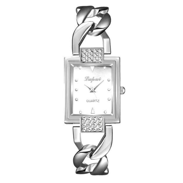 Elevate your style with this Sterling Silver Rectangular Twisted Chain Links Watch, a sleek and sophisticated timepiece with an elegant chain-link bracelet.