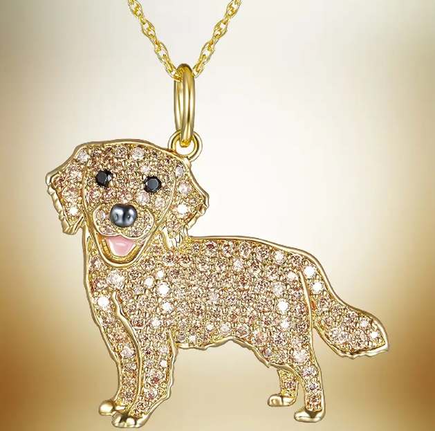 Show your love for Labradors with our Gold Plated Rhinestone Encrusted Golden Labrador Retriever Pendant Necklace—shop The Dog Series collection at Mozzimo Jewelry today!