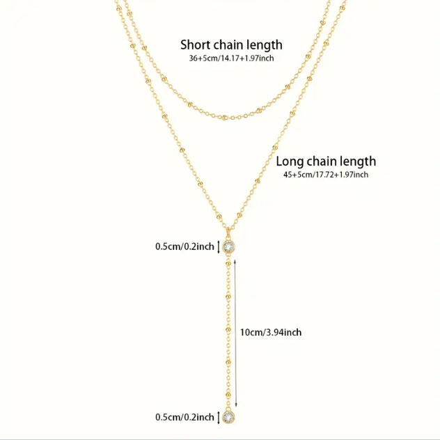 Add timeless elegance to your look with this trending Gold Plated Double Layer Y Shaped Chain Necklace.
