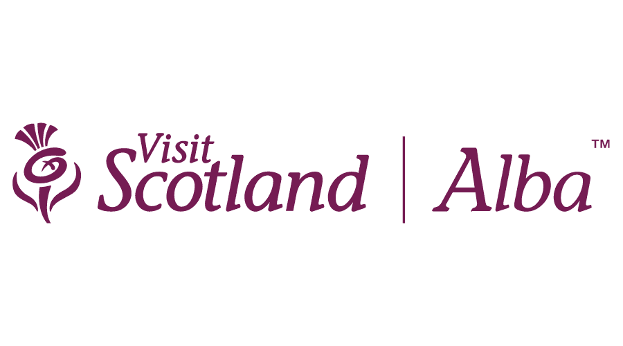 Logo for Visit Scotland Alba, featuring a stylized thistle emblem and the text 'Visit Scotland | Alba' in purple.
