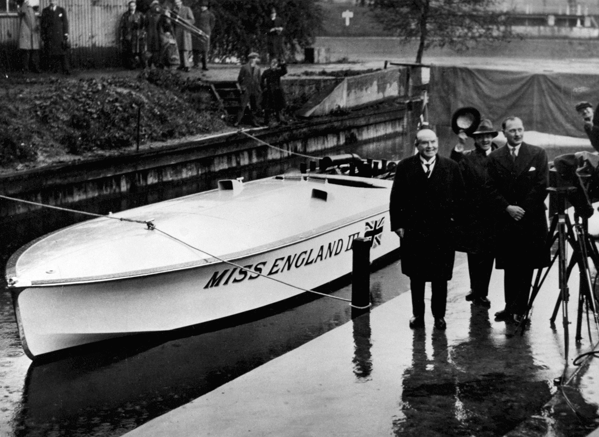 Miss England III, 119mph record holder in 1932, pictured with Charles Wakefield