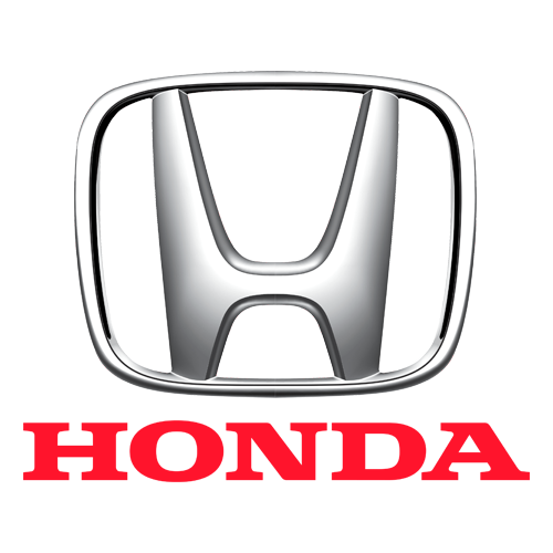 Honda logo, which features a silver H inside a rectangular frame, and the brand name Honda written in red below.