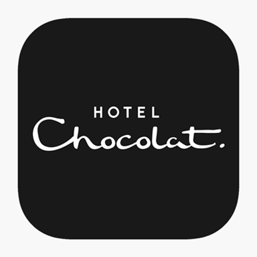Hotel Chocolat logo on a black background with rounded edges
