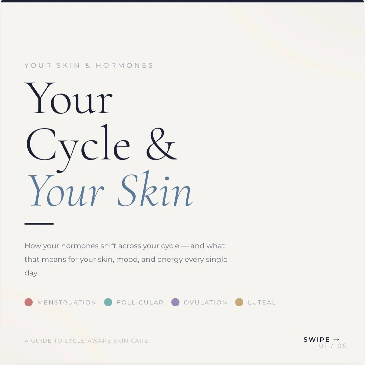 Commonly we know that we break out around our period. But did you know your skin can change throughout the month? 
With the fluctuating patterns of estrogen and progesterone over the month, the skin can decrease and increase oil. 

I recommend to hav