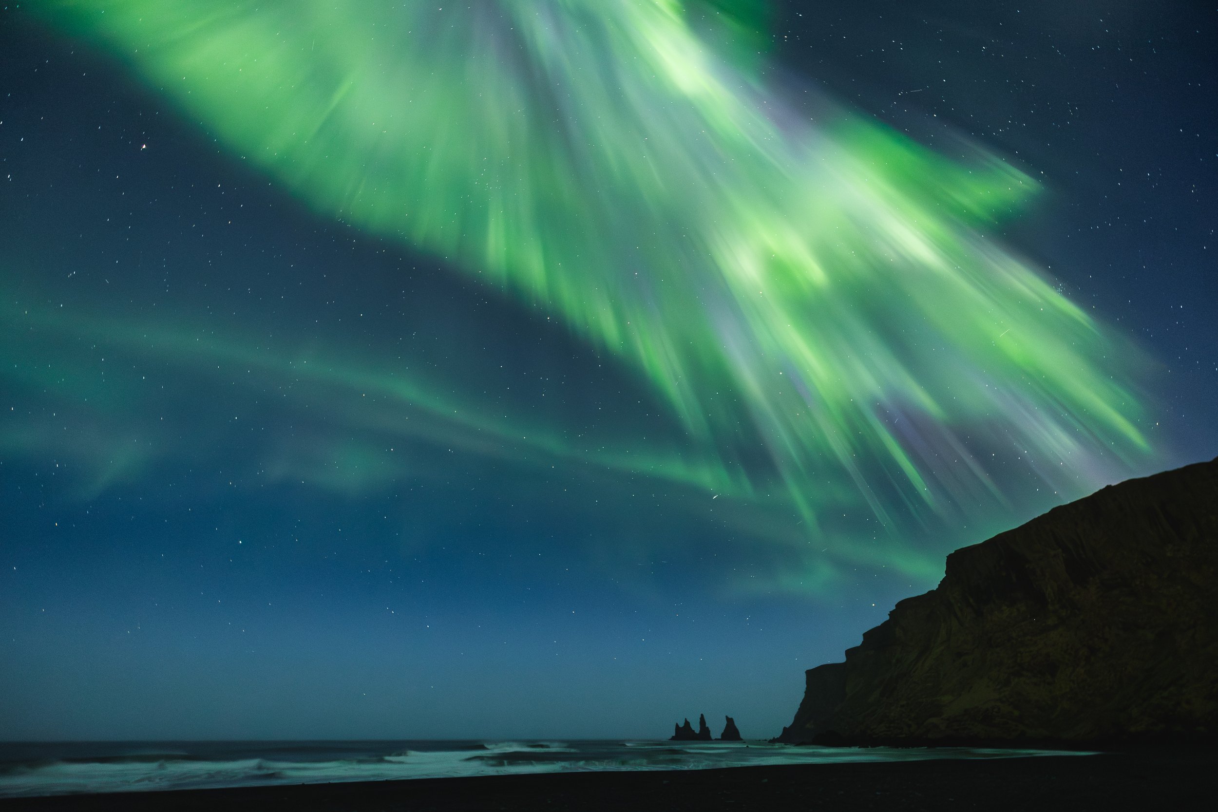 Aurora Borealis at Víkurfjara in April
