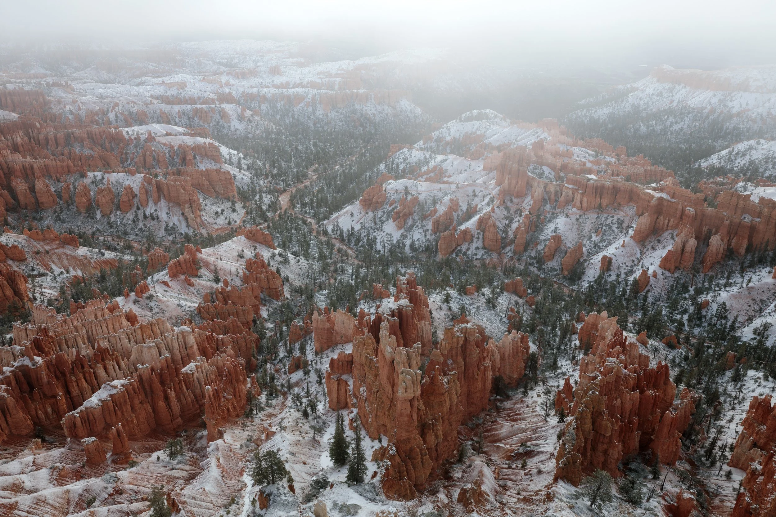 Snow on an April Morning sunrise in Bryce Canyon 