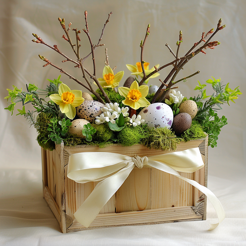 Wiosenny box z roślinami i pisankami