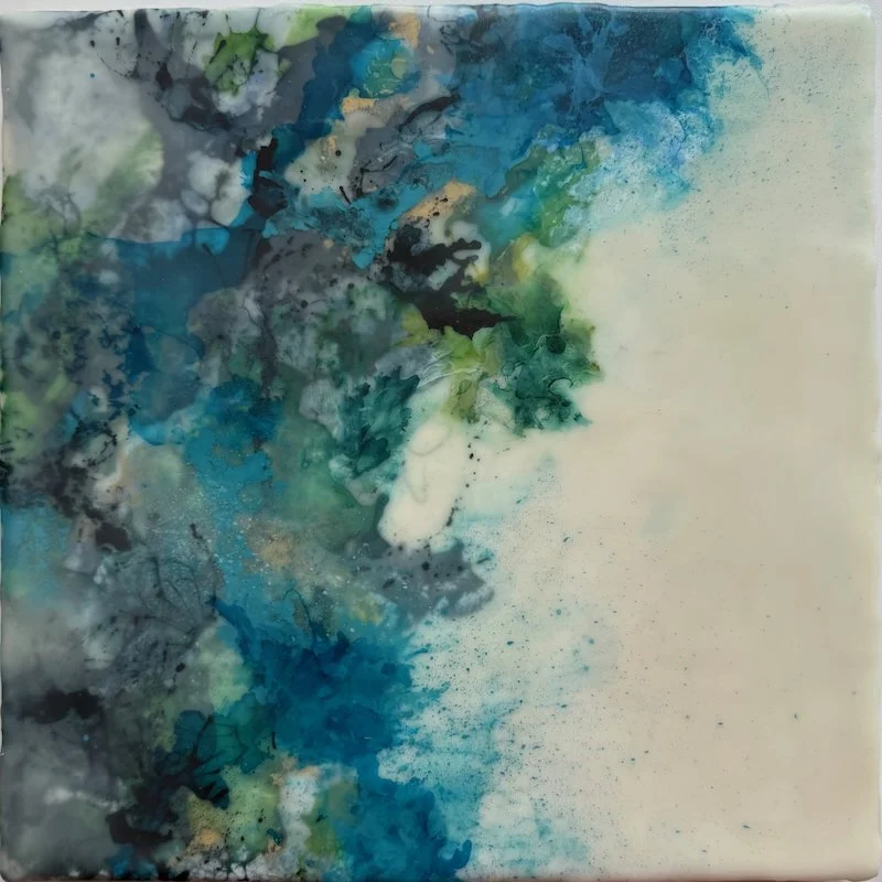 Moments suspended - H, Encaustic medium & Alcohol ink on board, 10"x 10" (29cm x 29cm framed) 