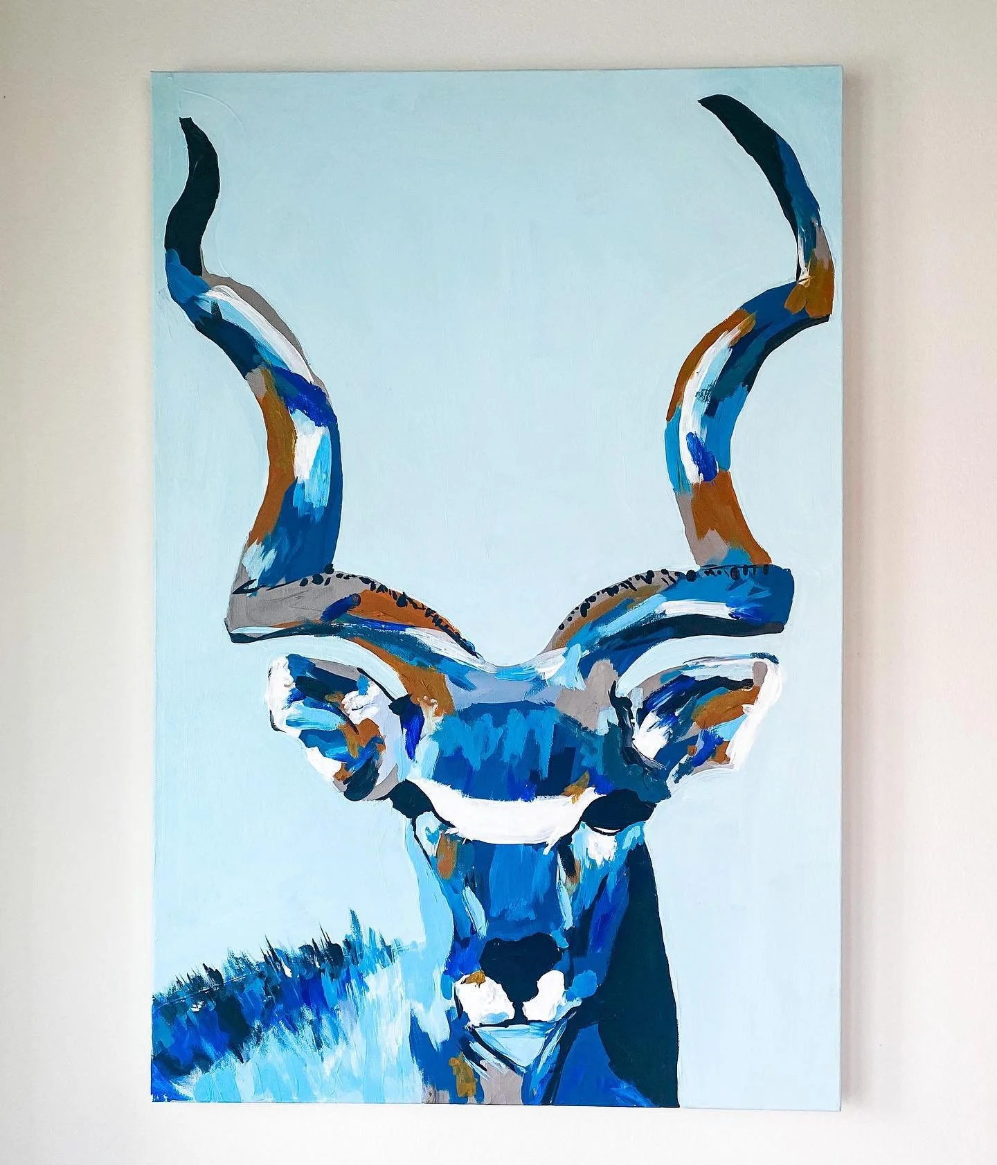 I&rsquo;ve had this painting 92% complete for about two years. I finally finished it this weekend and whew, it feels good. Say hello to this many shades of blue, Kudu.