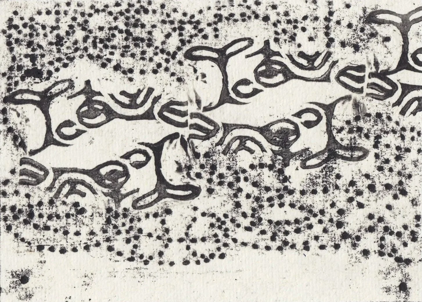 MTBW006 - Monotype & Linocut stamp on washi paper 3.3” x 4.5”