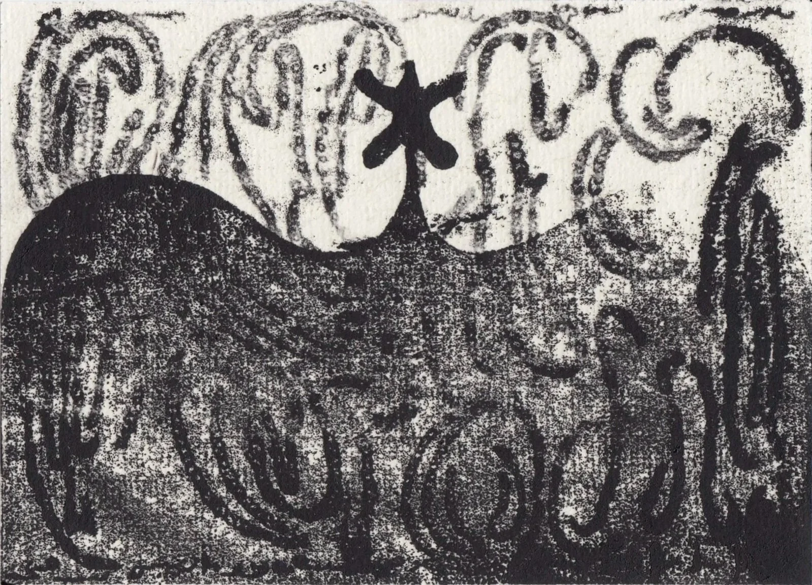MTBW028 - Monotype & Linocut stamp on washi paper 3.3” x 4.5”