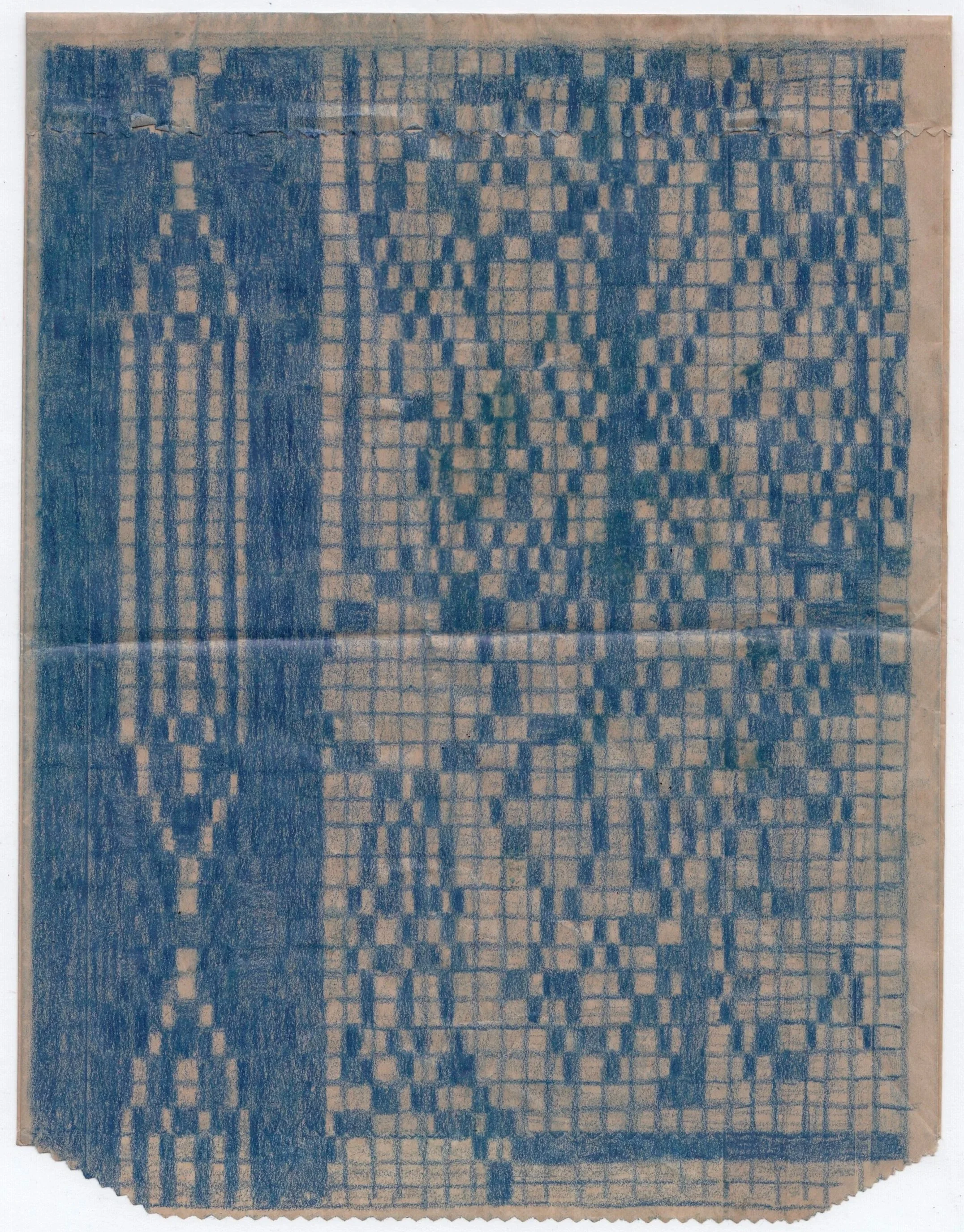 GRID005 - Colored pencil on takeout pastry bag 8.25” x 6.25”