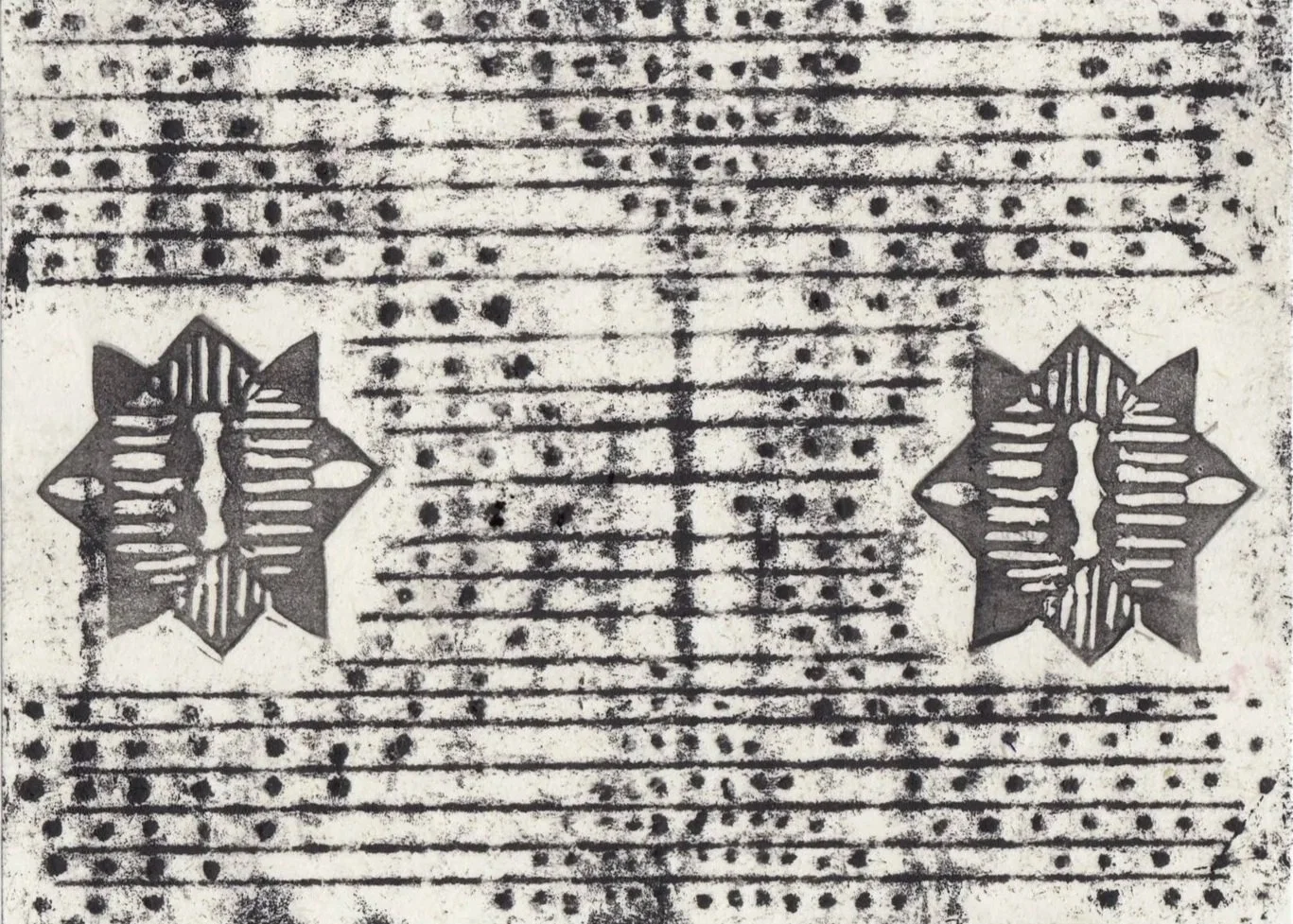 MTBW005 - Monotype & Linocut stamp on washi paper 3.3” x 4.5”