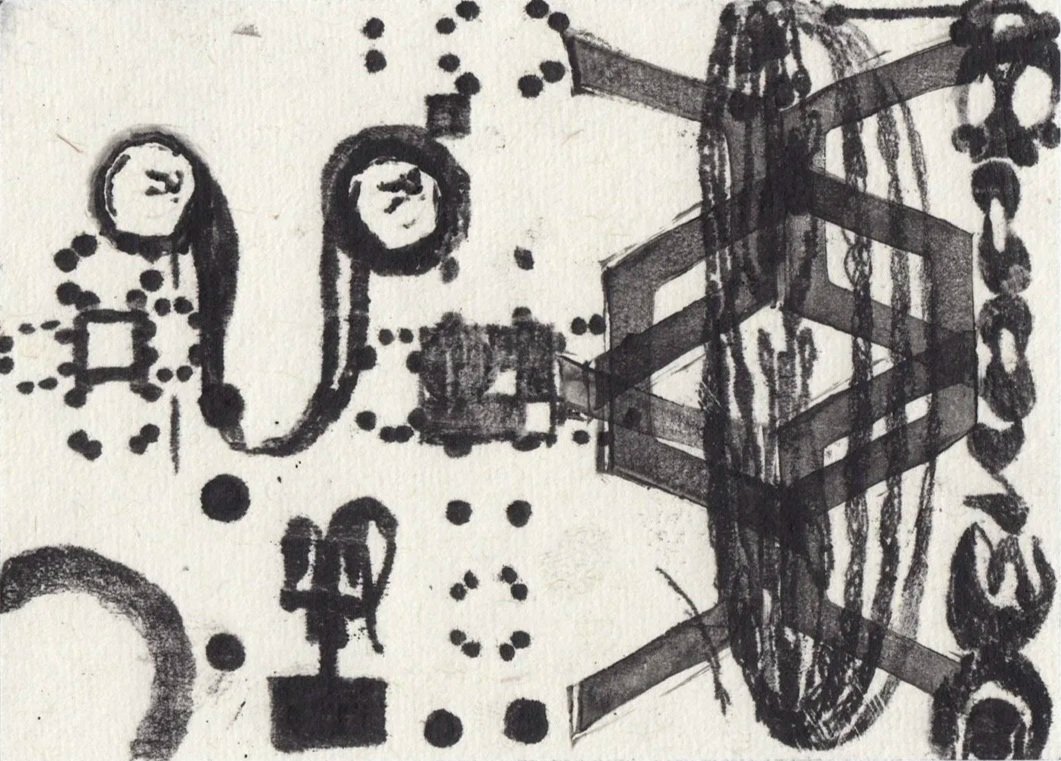 MTBW010 - Monotype & Linocut stamp on washi paper 3.3” x 4.5”