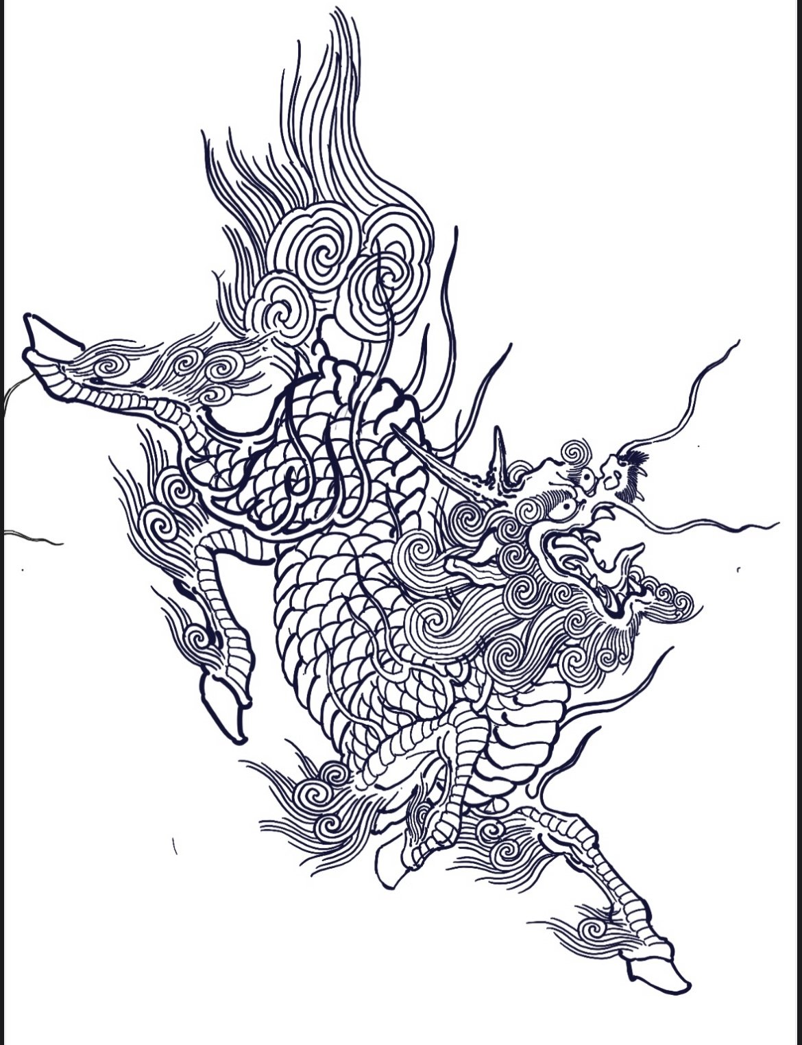 Tattoo line drawing of a dragon that's part of the Jason June linework book.