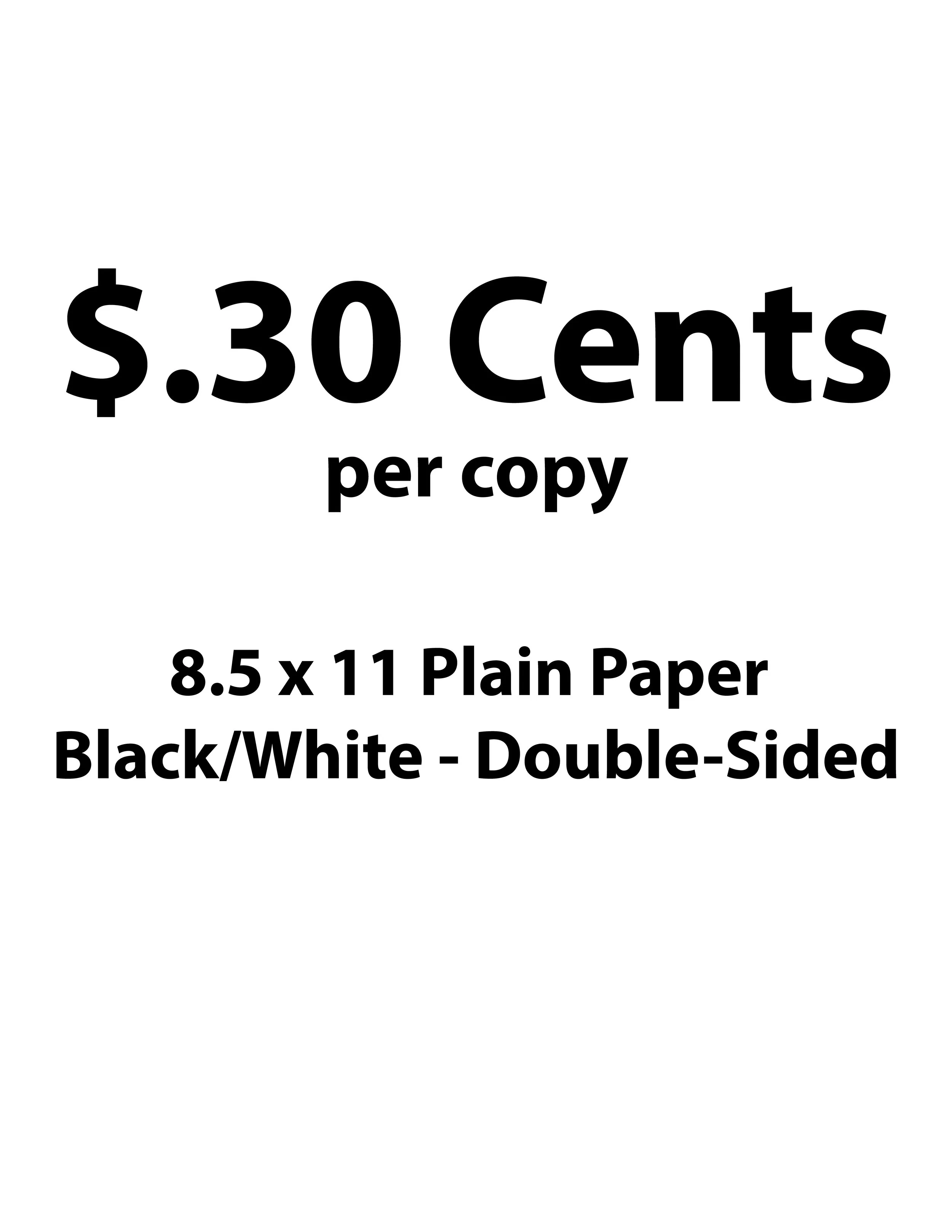 Black/White Copy (8.5x11 Size) Double-Sided