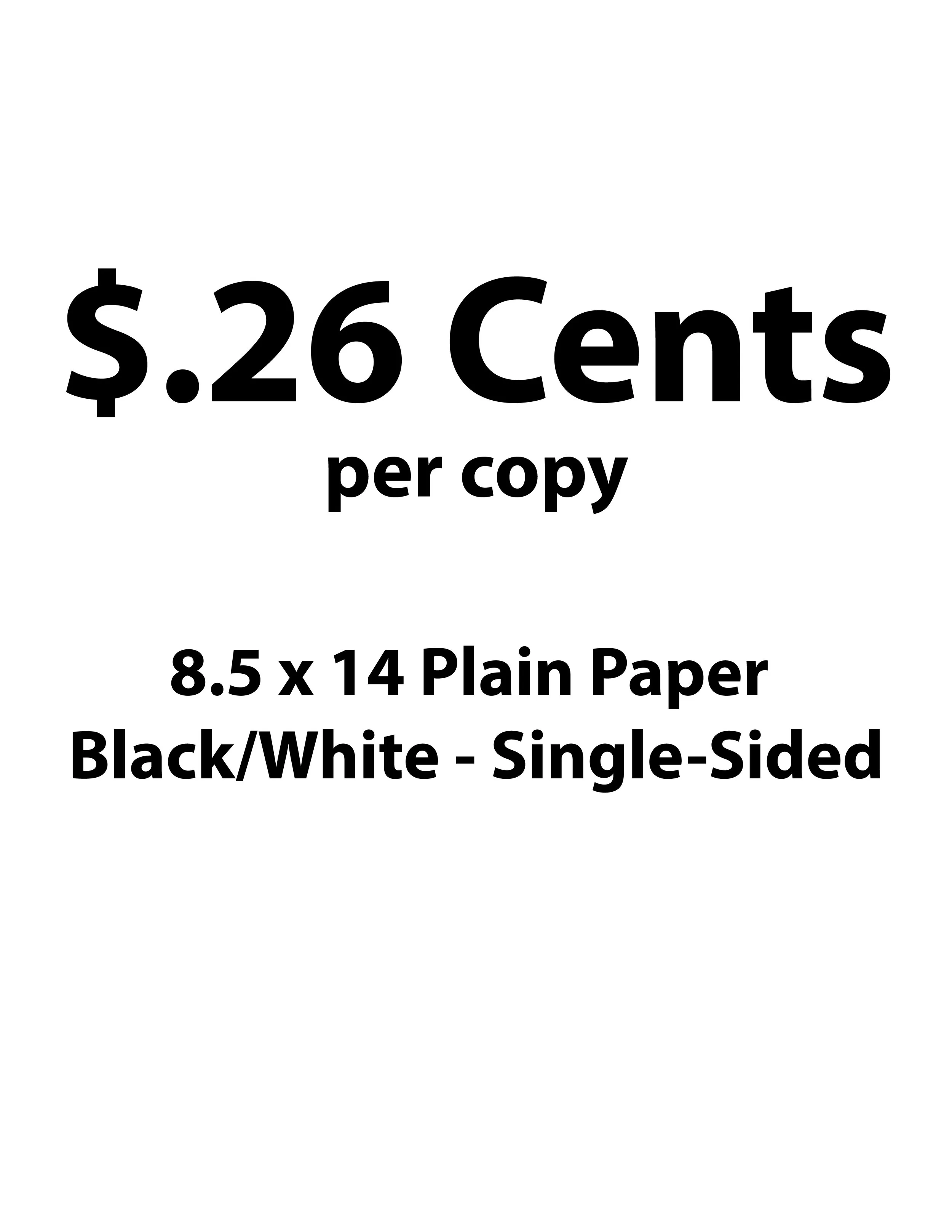 Black/White Copy (8.5x14 Size) Single-Sided (1-100)