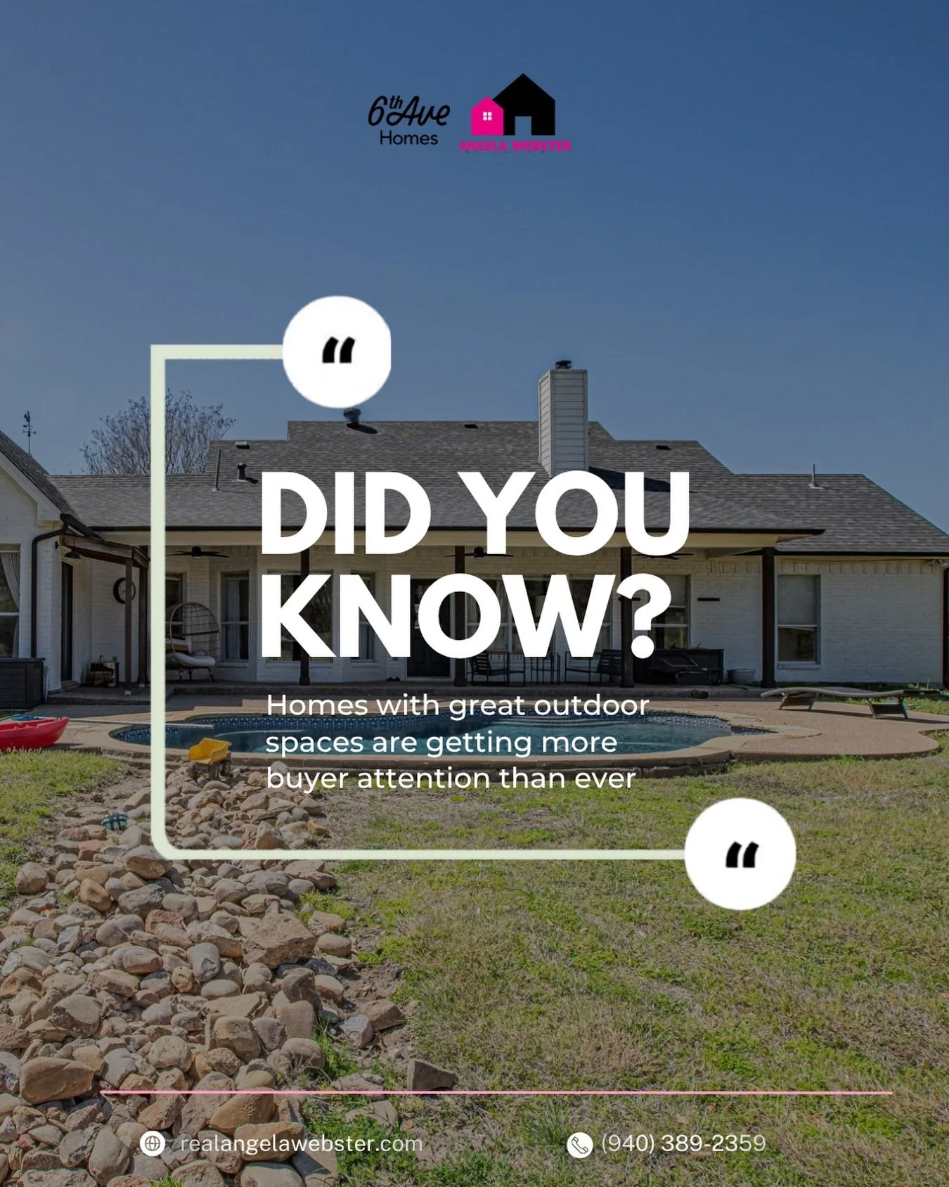 Did You Know?

Homes with great outdoor spaces are getting more buyer attention than ever lately 🌿

People aren&rsquo;t just shopping for square footage anymore&hellip; they&rsquo;re looking for places where they can actually enjoy life outside too.