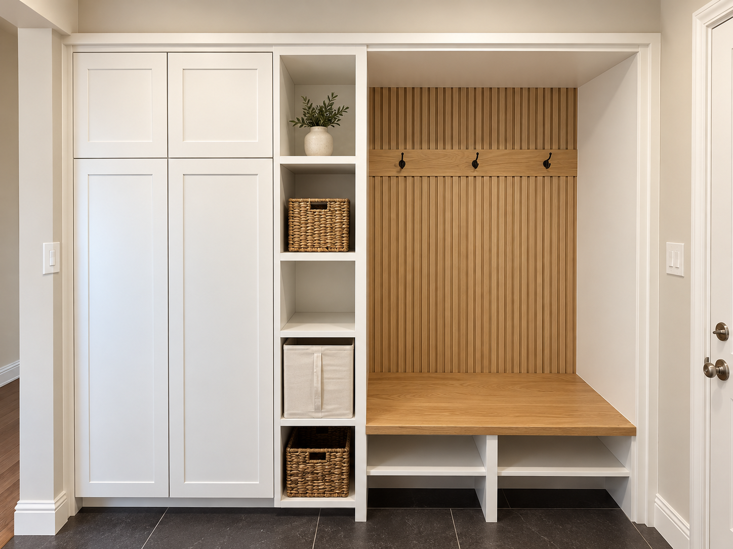 White & wood mudroom