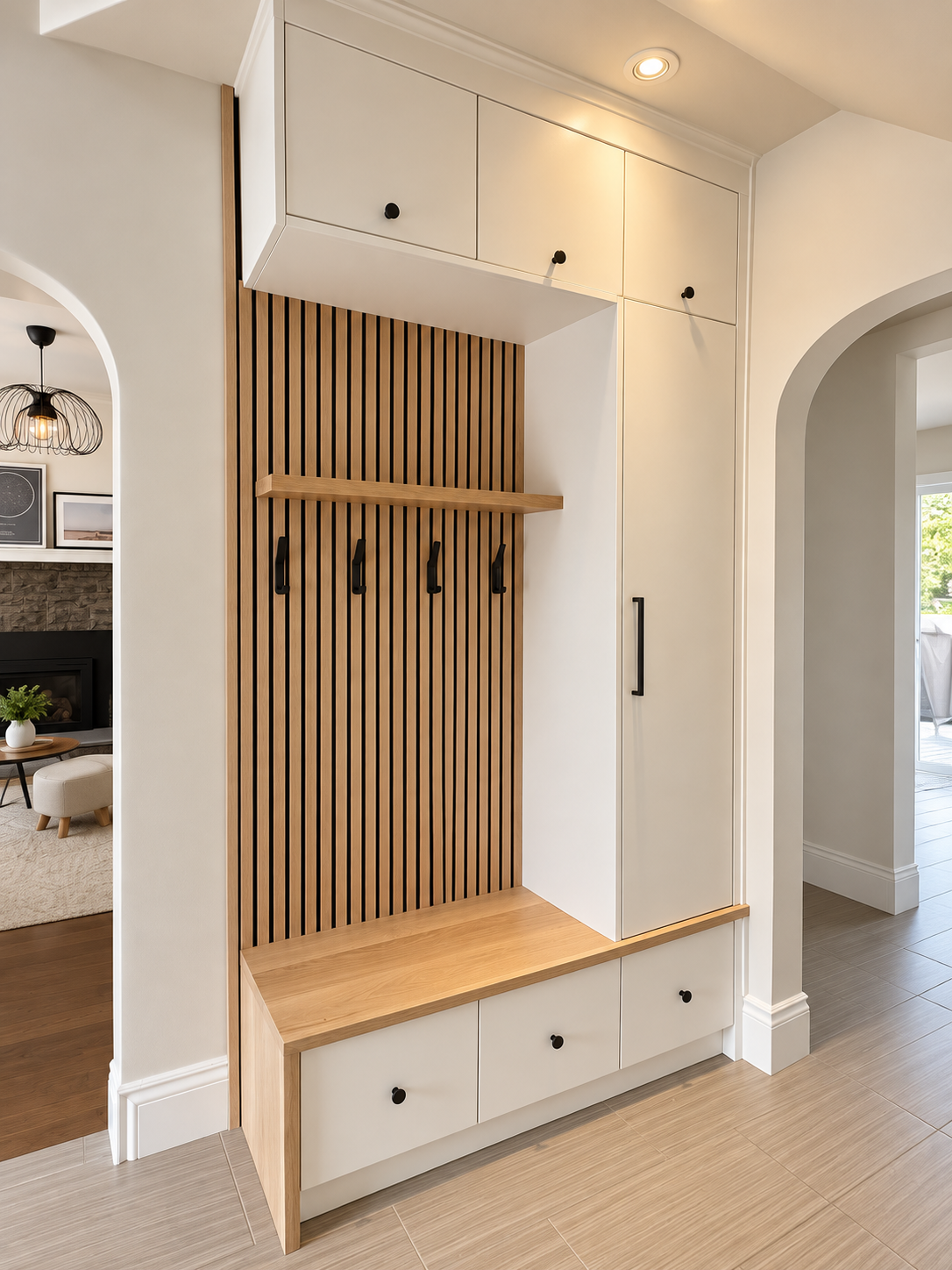 White & wood entryway