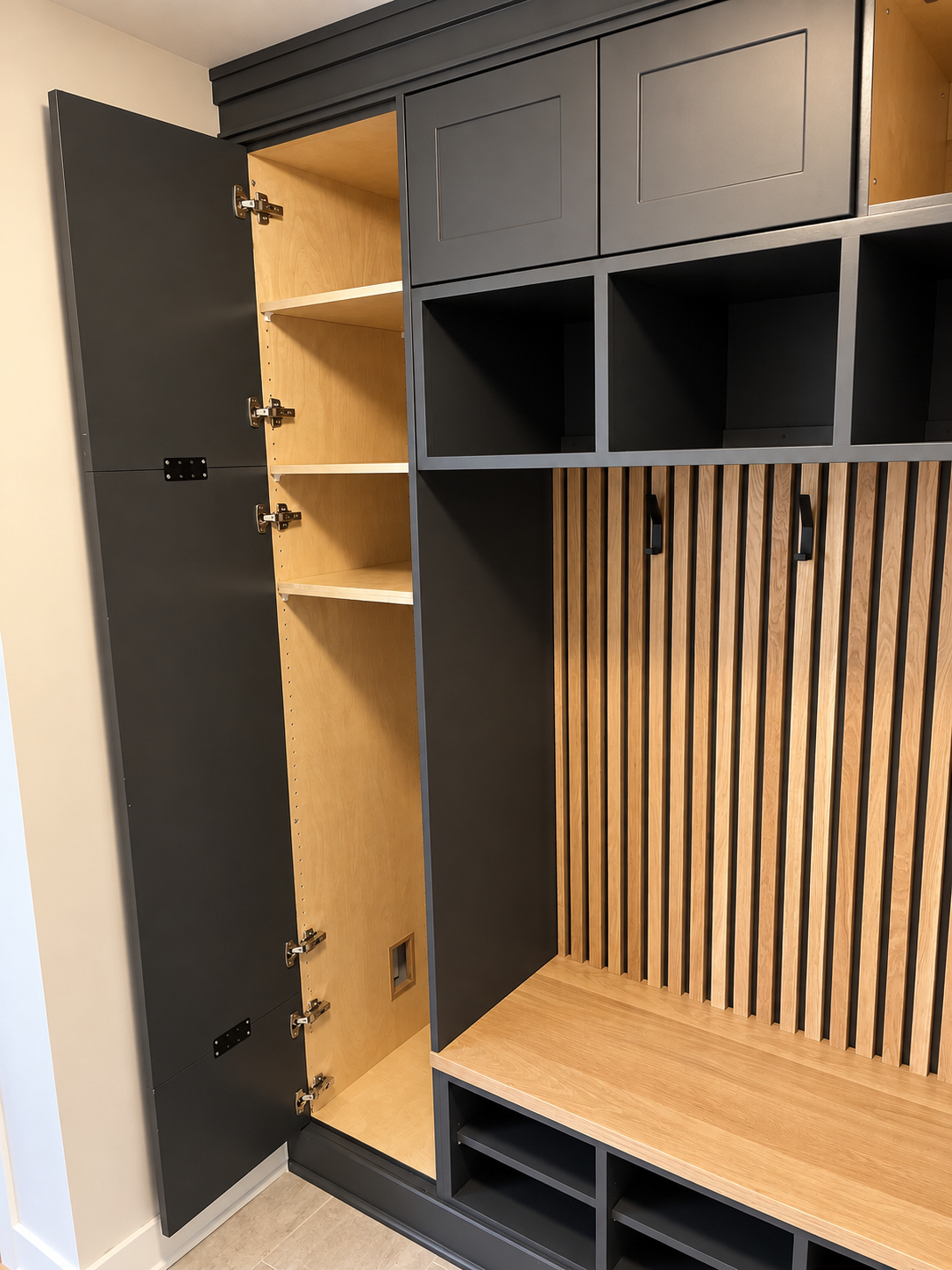 Tall wood-lined cupboard