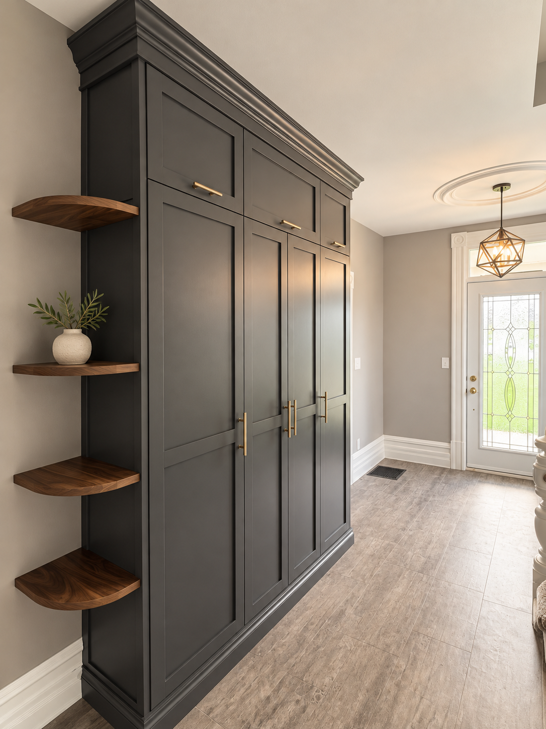 Hallway storage & rounded shelves