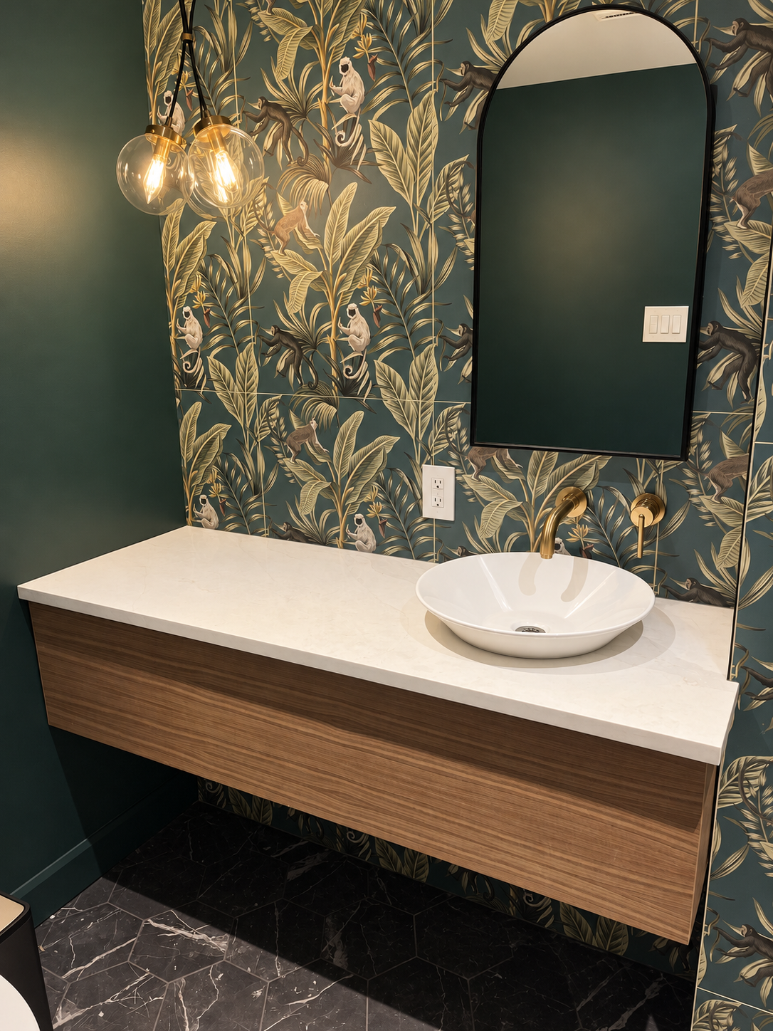 Floating wood vanity